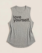 Heather Grey $|& Interval Aspire Graphic Tank Love Yourself - Hanger Detail
