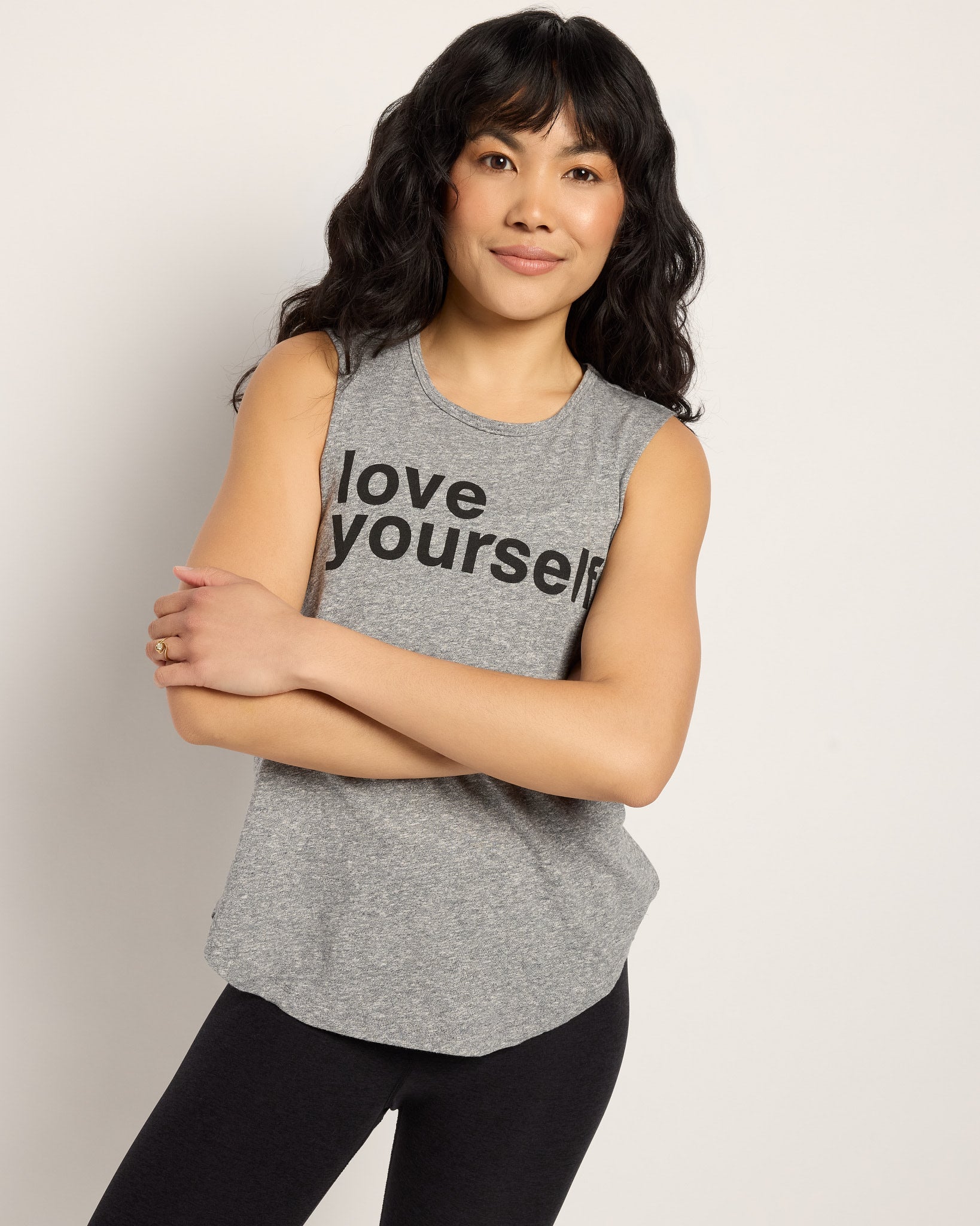 Heather Grey $|& Interval Aspire Graphic Tank Love Yourself - SOF Front