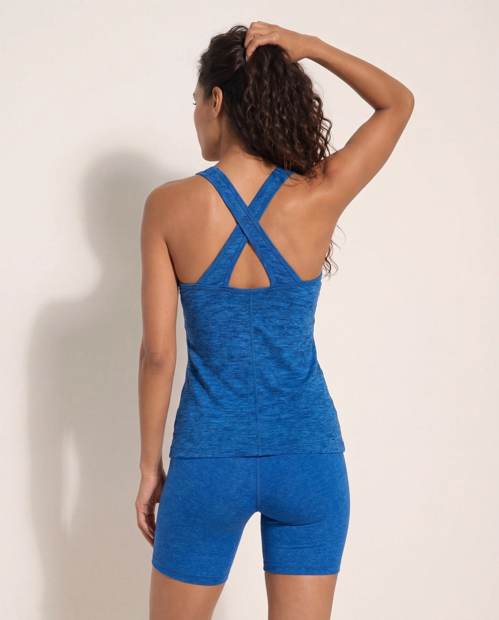 Electric Cobalt Heather $|& Interval Flowheather Sculpt Aero Long Crop Tank - SOF Back