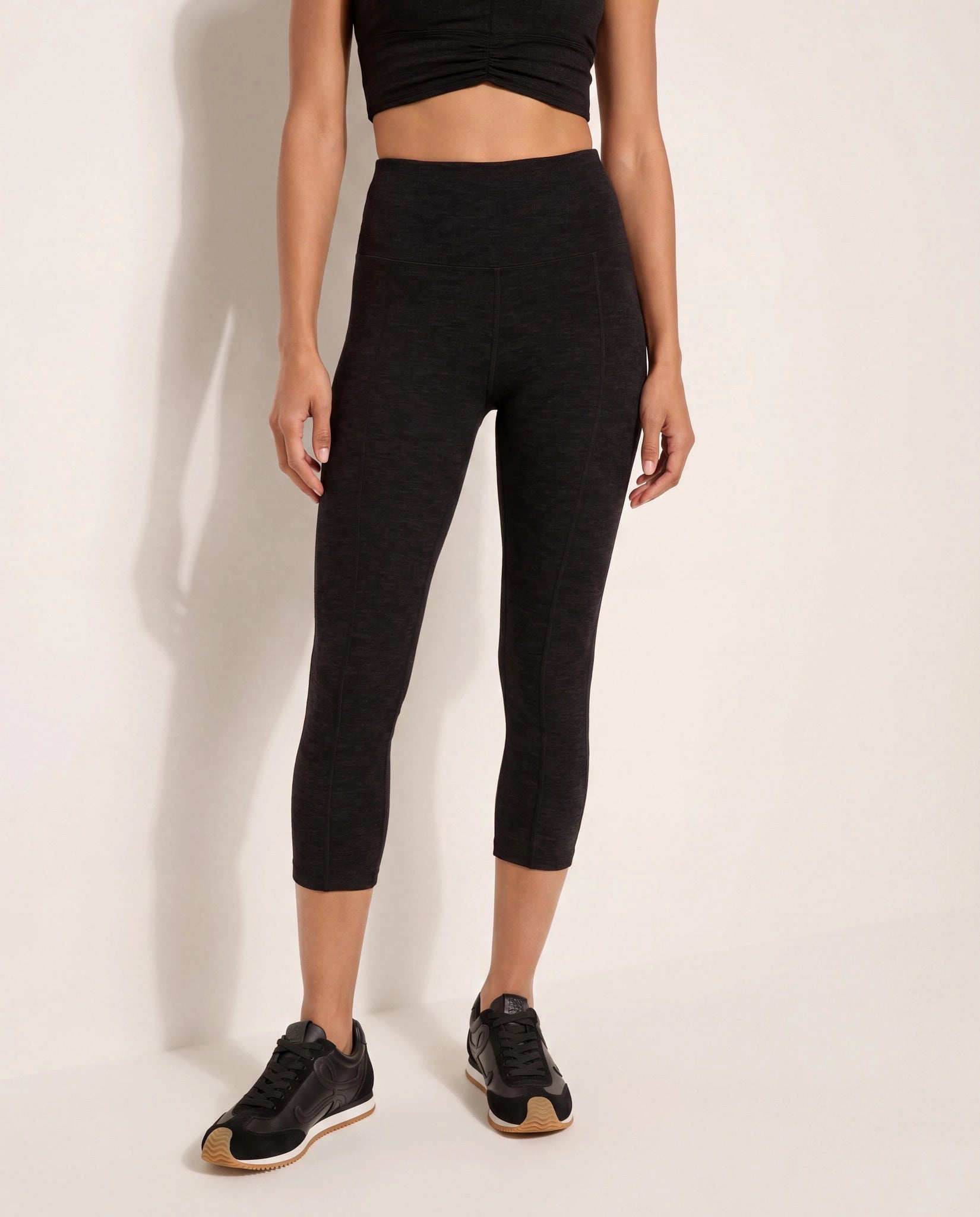 Night Sky Heather $|& Interval Flowheather Sculpt Defense Capri Pocket Legging - SOF Front