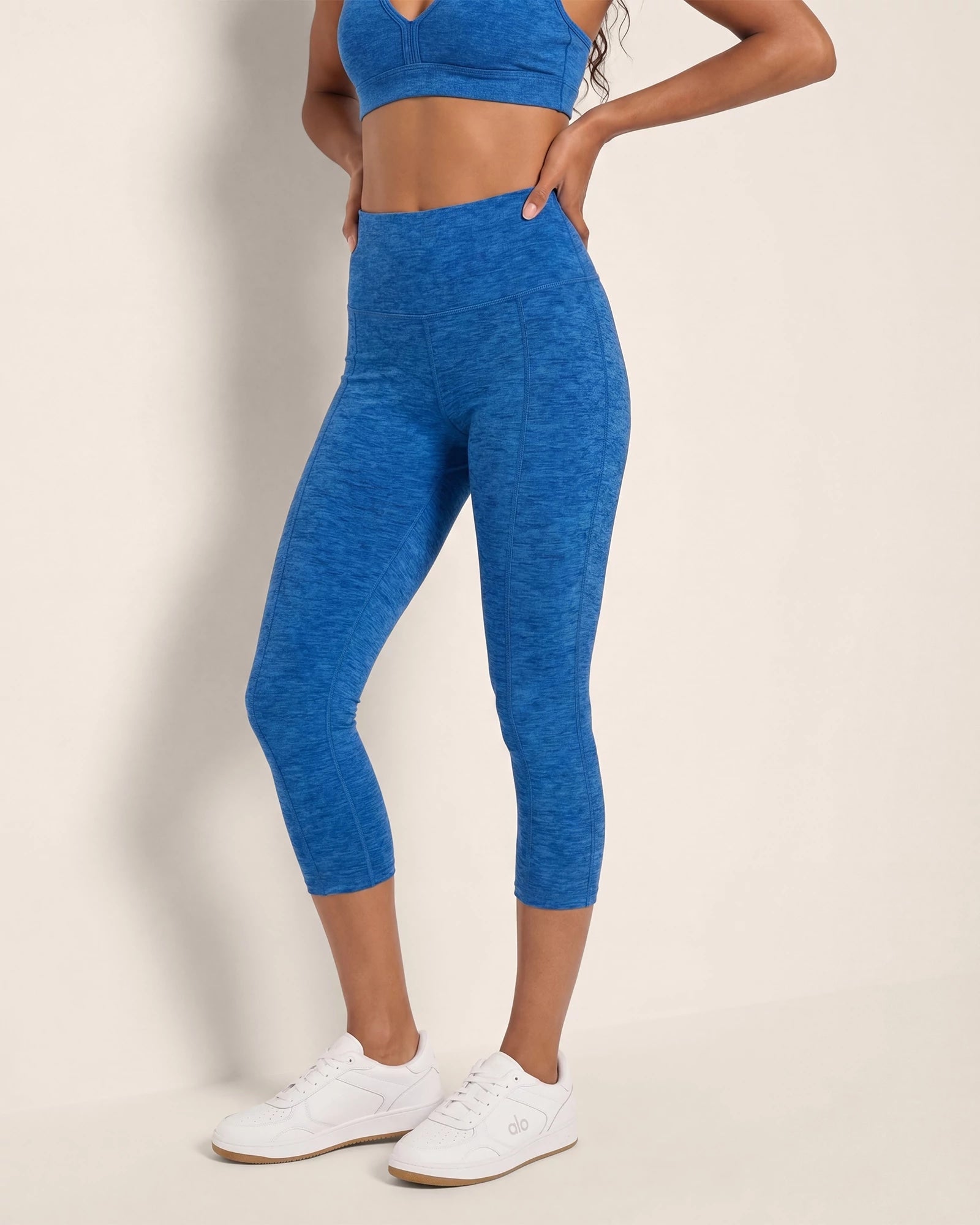 Electric Cobalt Heather $|& Interval Flowheather Sculpt Defense Capri Pocket Legging - SOF Front