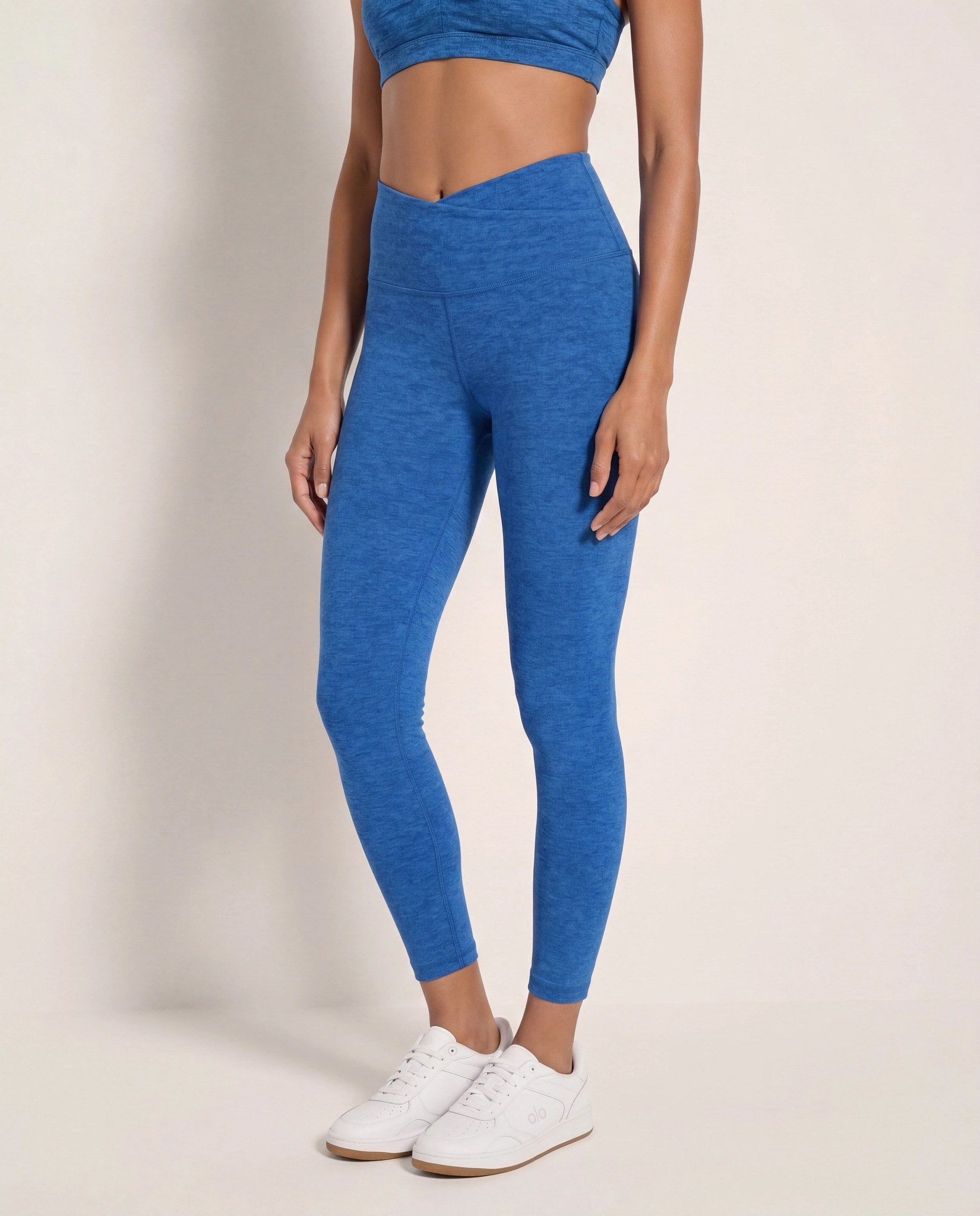 Electric Cobalt Heather $|& Interval FlowHeather Sculpt Crossover Leggings - SOF Front