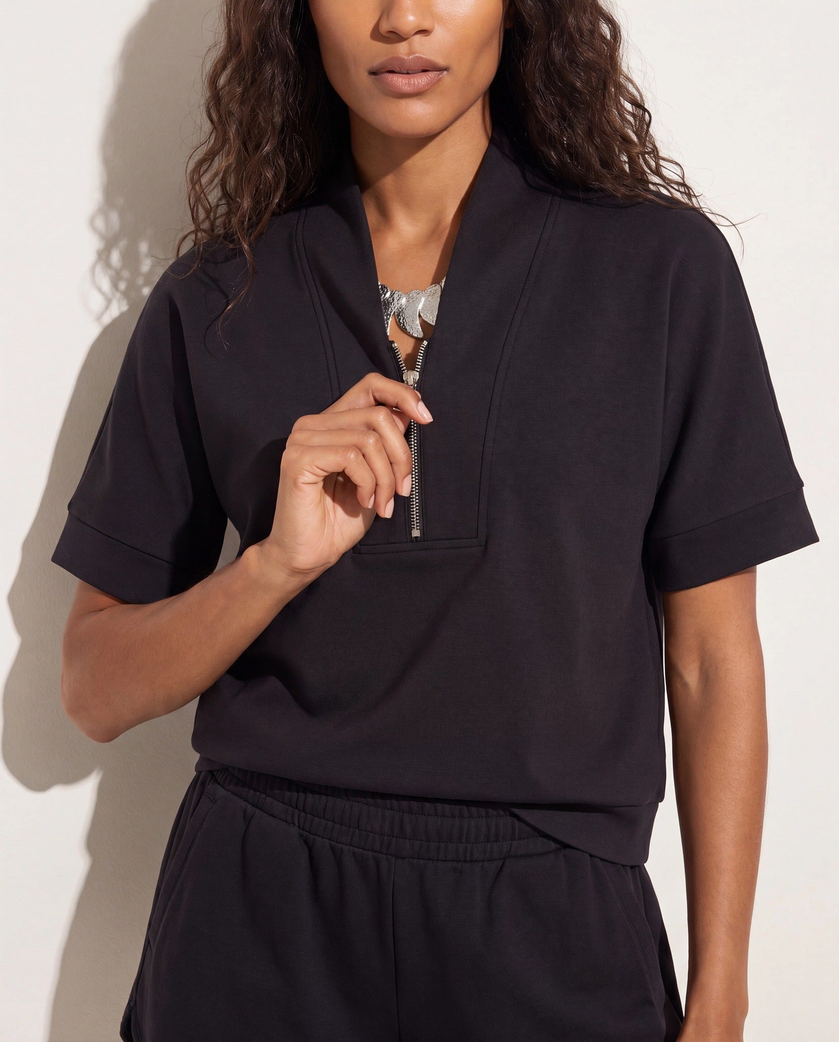 Black $|& Interval Ridley Quarter Zip - SOF Full Front