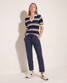 Ink Navy/Cream Stripe $|& Interval Serve Short Sleeve Polo - UGC On Fig