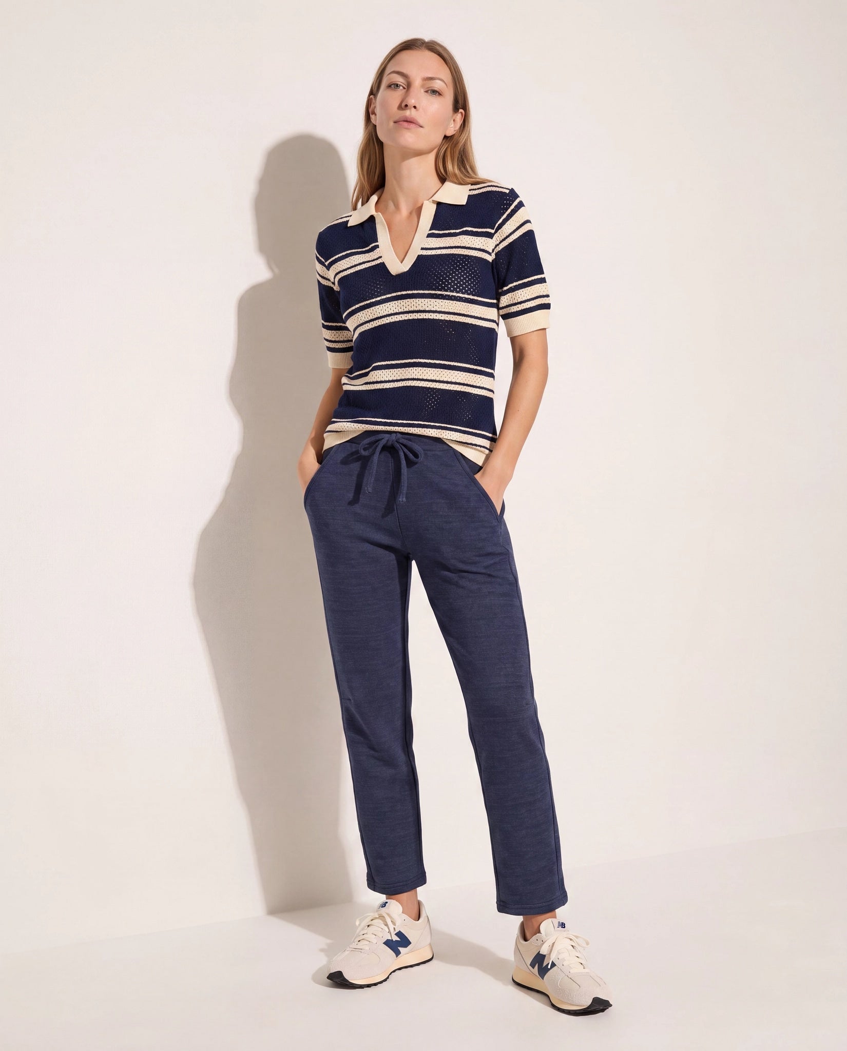Ink Navy/Cream Stripe $|& Interval Serve Short Sleeve Polo - UGC On Fig