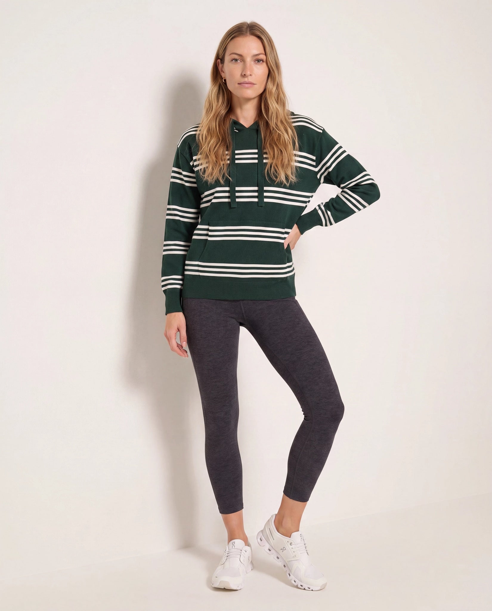 Hunter Green/Ivory Stripe $|& Interval Maritime Hooded Sweater - SOF Full Front