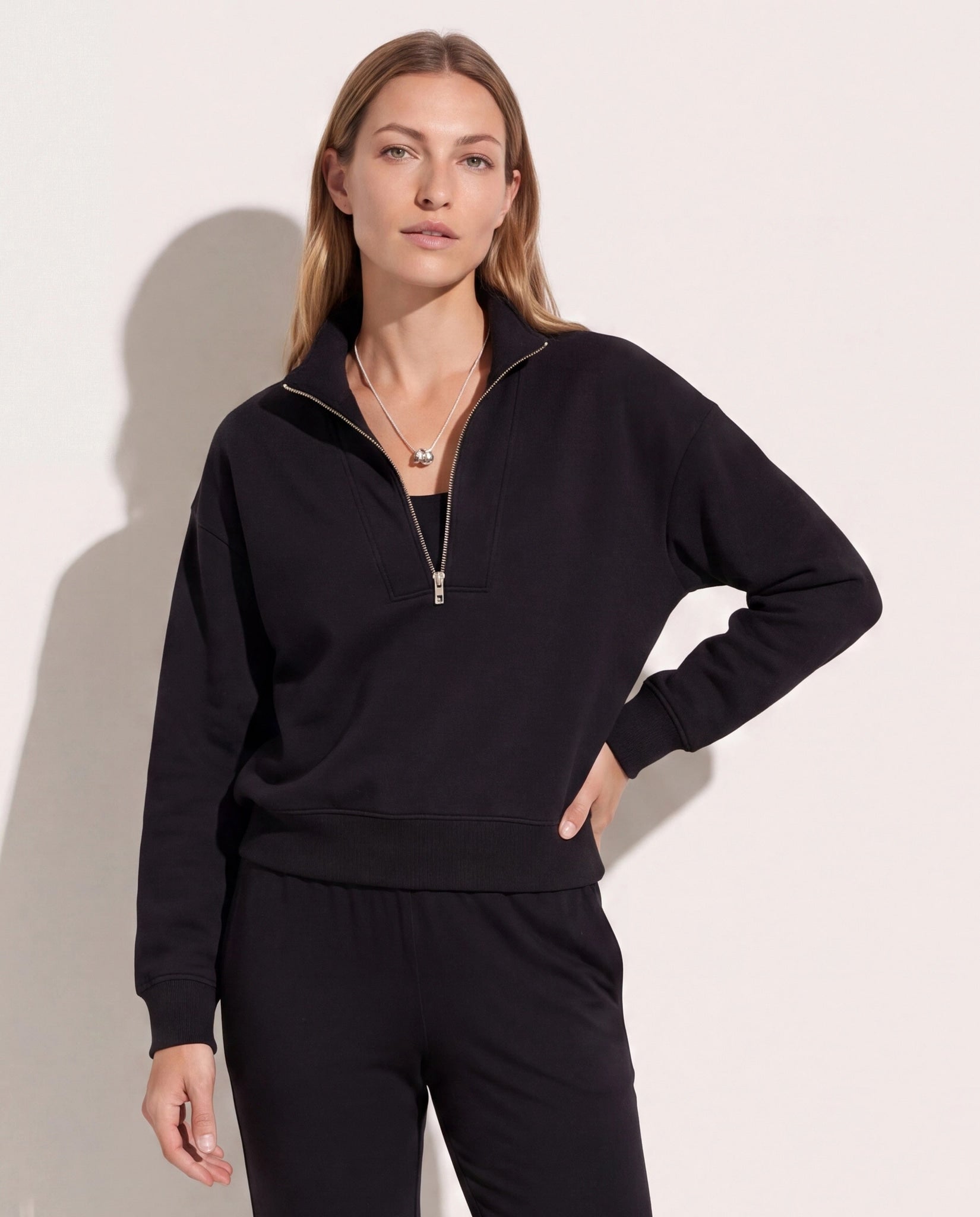 Black $|& Interval Interlock Incline Zip Pullover - VOF Front