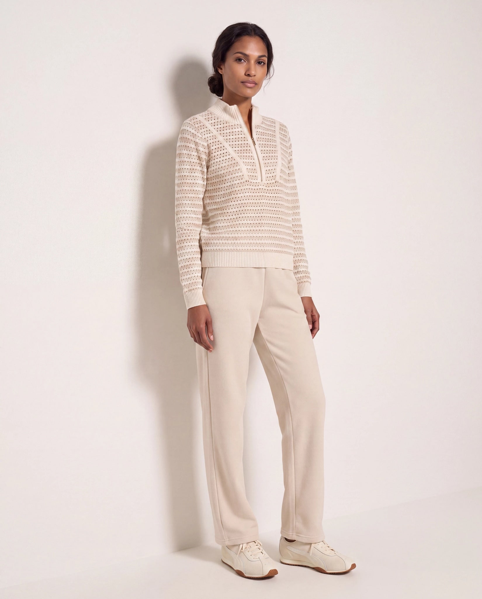 Cream Stripe $|& Interval Influence Quarter Zip Sweater - UGC On Fig