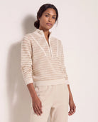 Cream Stripe $|& Interval Influence Quarter Zip Sweater - SOF Front