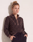 Walnut Stripe $|& Interval Influence Quarter Zip Sweater - SOF Front