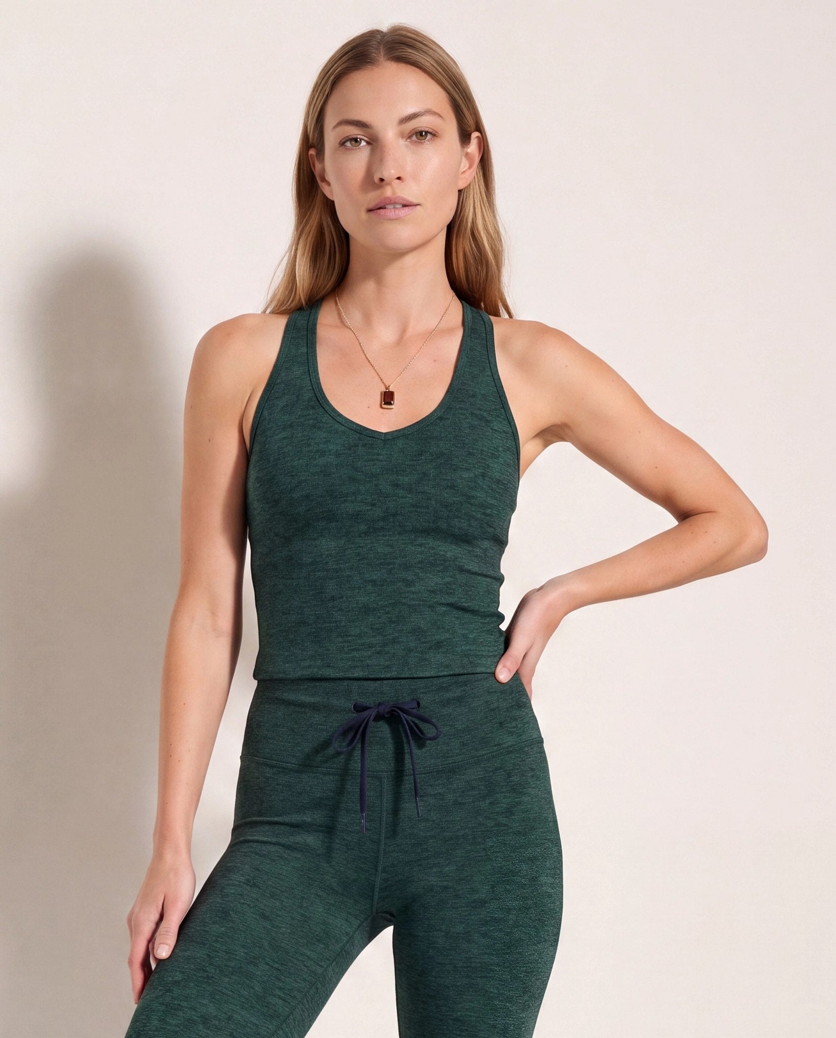 Hunter Green $|& Interval FlowHeather Sculpt Stride Long Crop Tank - SOF Front