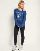 Navy $|& Interval Tri Blend Fleece One Shoulder Graphic Pullover - UGC On Fig