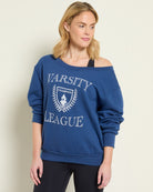 Navy $|& Interval Tri Blend Fleece One Shoulder Graphic Pullover - SOF Front